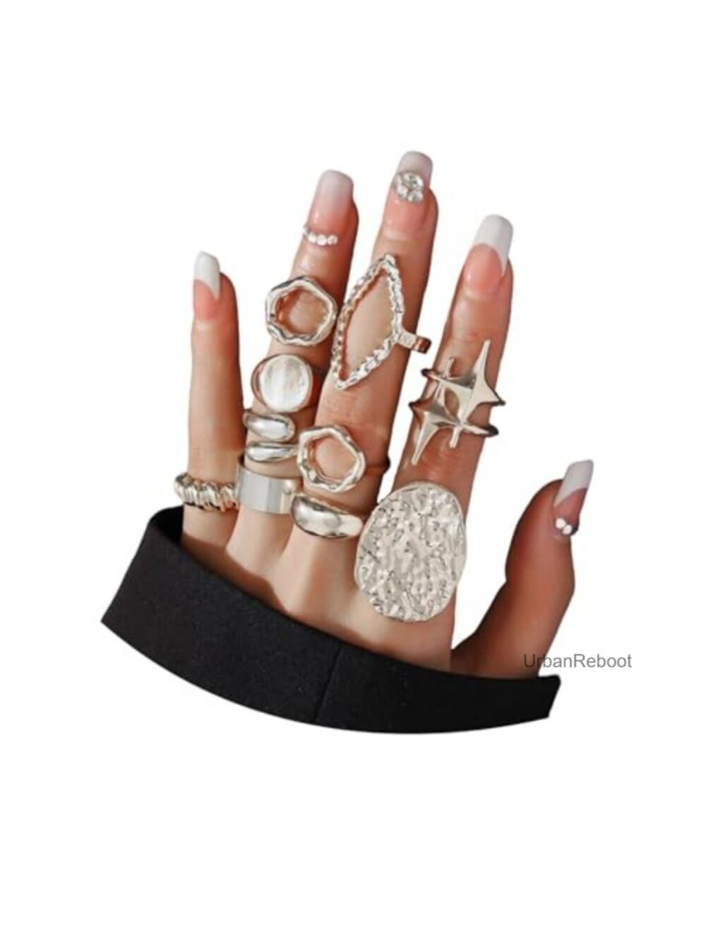 Geometric Hammered Rings Set for Women, Open Adjustable Stacking Knuckle Rings,